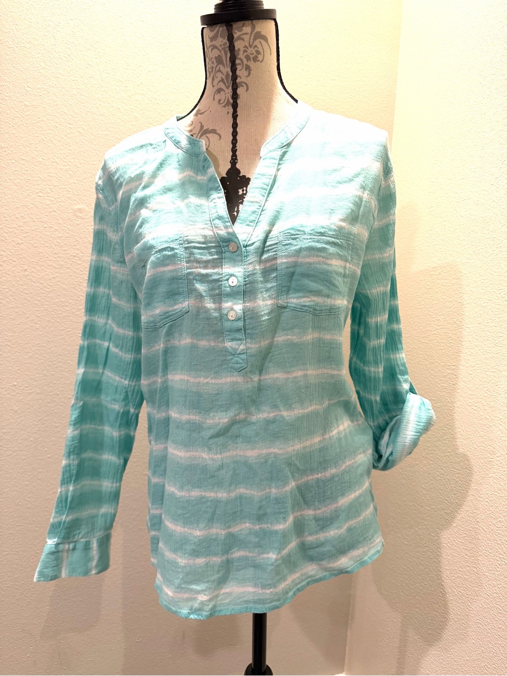 Crave Designs Dylan Gauze Tunic Pullover Henley Top, Sz. m